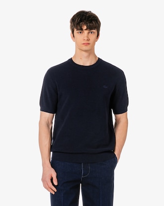 반팔 립조직 연사 크루넥 풀오버