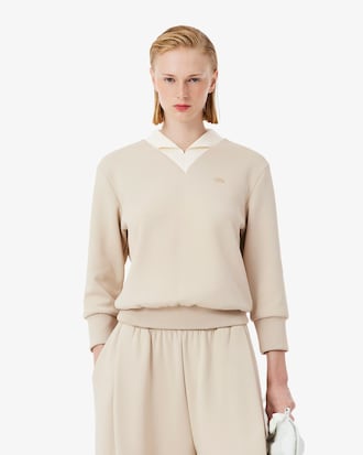 여성 샤이니 더블페이스 크롭 스웻셔츠