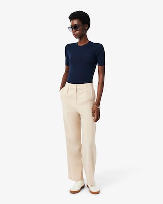 파인 메리노울 립조직 반팔 스웨터