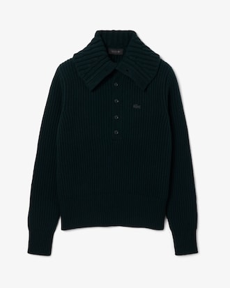 빅 케이블 칼라 울 리브 스웨터