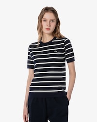 스트라이프 반팔 스웨터