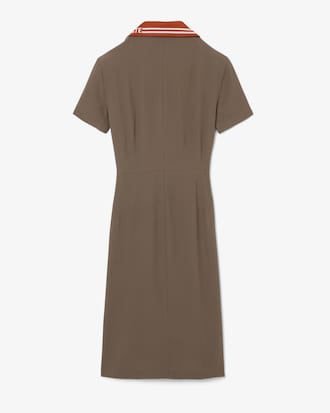 여성 새틴 크레페 미디 버튼 드레스