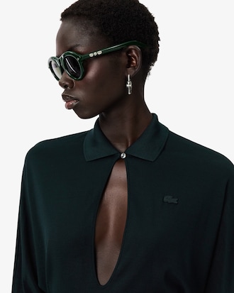 나노 실크 슬림핏 롱슬리브 폴로 맥시 드레스