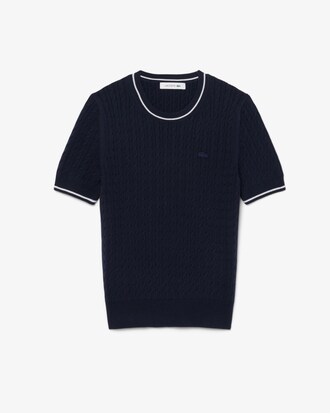 티핑 케이블 반팔 스웨터