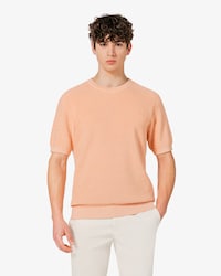 반팔 립조직 연사 크루넥 풀오버