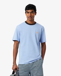넥 배색 컬러 크록 반팔 티셔츠