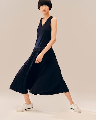 브이넥 슬리브리스 플리츠 원피스