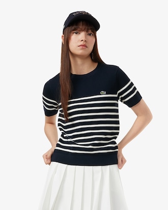 스트라이프 반팔 스웨터