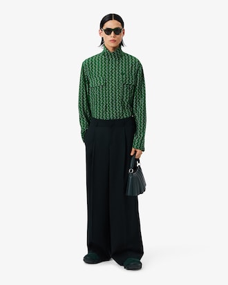 실키 새틴 하이 플랩 칼라 롱슬리브 셔츠