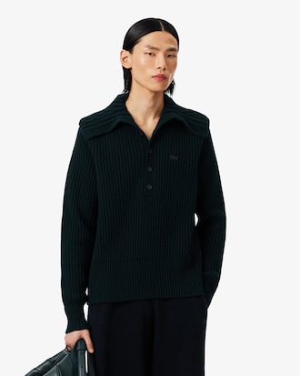 빅 케이블 칼라 울 리브 스웨터