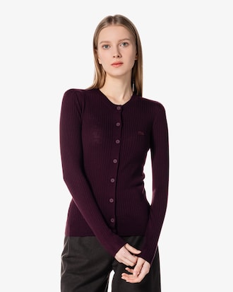 슬림핏 립조직 크루넥 가디건