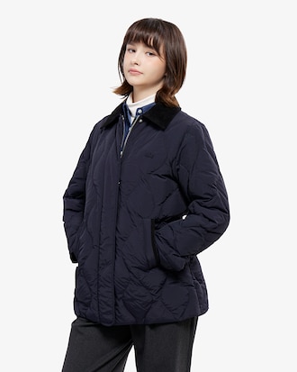 물결 퀼팅 코듀로이 카라 중힙 다운