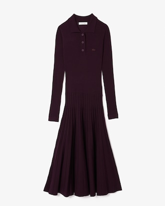울 플리츠 폴로 드레스