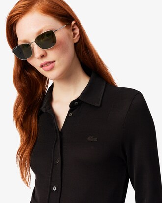 샤이니 피케 긴팔 폴로 셔츠