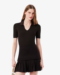 3D 립조직 오픈카라 스웨터