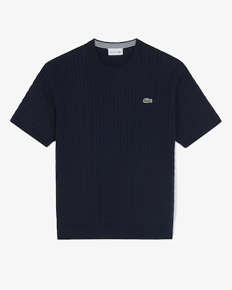 반팔 케이블 크루넥 스웨터