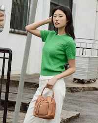 케이블 반팔 크루넥 스웨터