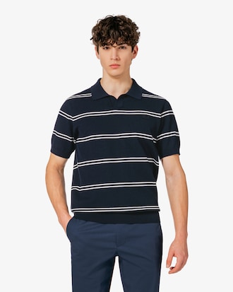 오픈카라 핀 스트라이프 반팔 스웨터 폴로 셔츠