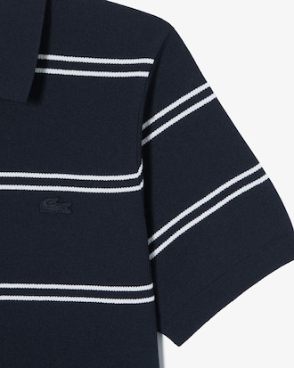 오픈카라 핀 스트라이프 반팔 스웨터 폴로 셔츠