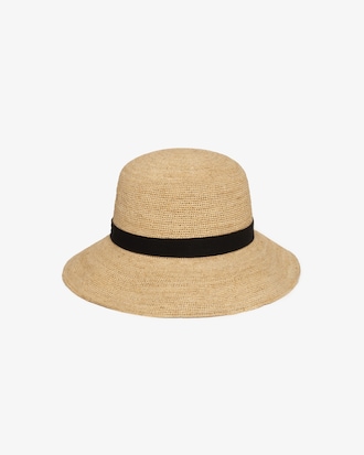 리본 스트랩 라피아 버킷햇