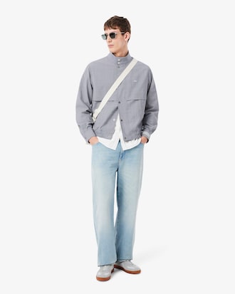 하이넥 가슴 절개 블루종