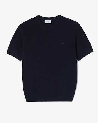 반팔 립조직 연사 크루넥 풀오버