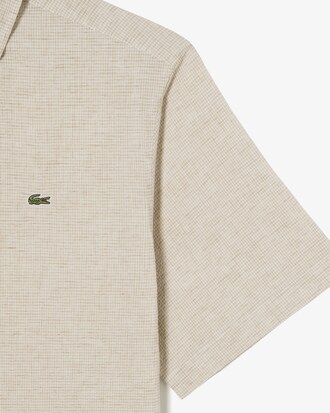 반팔 린넨 혼방 체크 셔츠