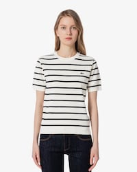 스트라이프 반팔 스웨터