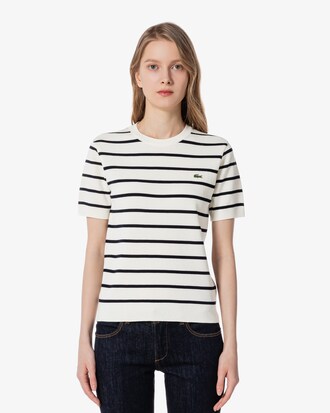 스트라이프 반팔 스웨터