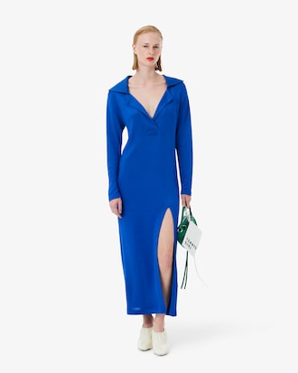 여성 샤이니 스트레치 피케 롱 드레스