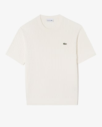 반팔 케이블 크루넥 스웨터