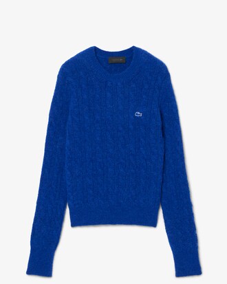 슬림 케이블 알파카 크루넥 스웨터