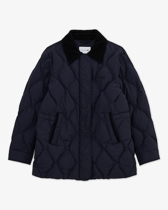 물결 퀼팅 코듀로이 카라 중힙 다운