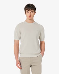 반팔 립조직 연사 크루넥 풀오버