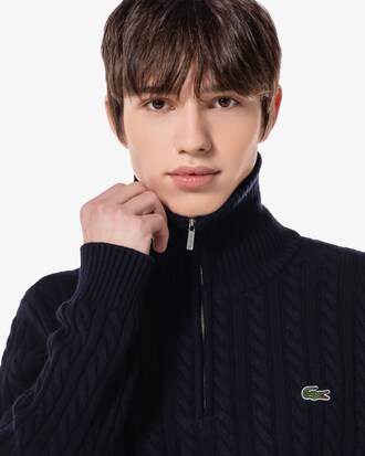 케이블 반집업 와이드 카라 풀오버