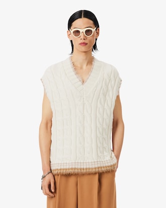 빅 케이블 슬리브리스 울 스웨터