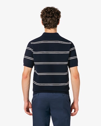 오픈카라 핀 스트라이프 반팔 스웨터 폴로 셔츠