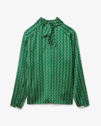 테니스 프린트 스카프 칼라 오버사이즈 블라우스