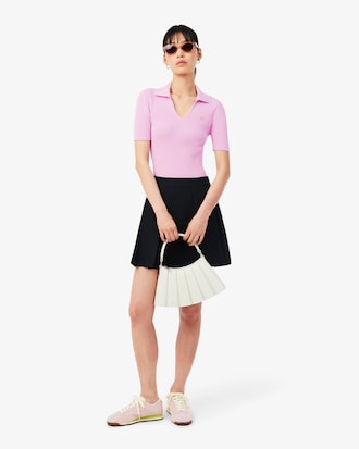 3D 립조직 오픈카라 스웨터