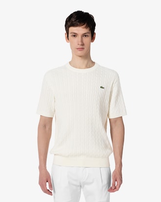 반팔 케이블 크루넥 스웨터