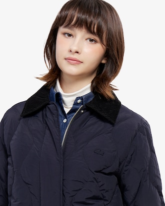 물결 퀼팅 코듀로이 카라 중힙 다운