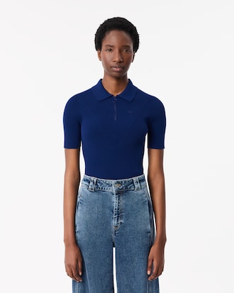 립조직의 반집업 반팔 스웨터