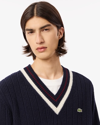 테니스 V넥 긴팔 스웨터