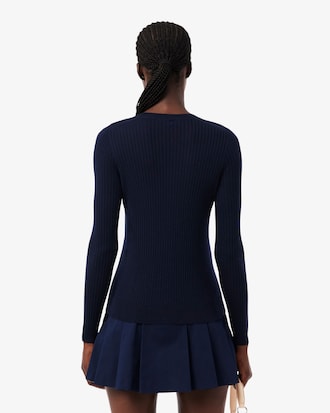 파인 메리노울 립조직 긴팔 가디건