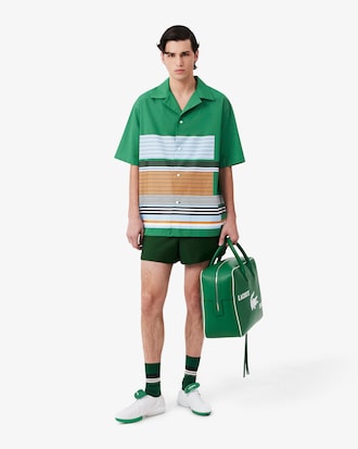 남성 스트라이프 프린트 루즈핏 반팔 셔츠