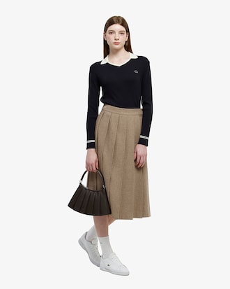 울 플리츠 미디스커트