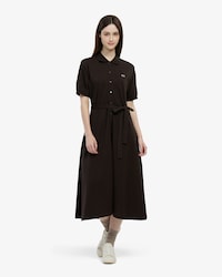 핏앤플레어 반팔 피케 드레스