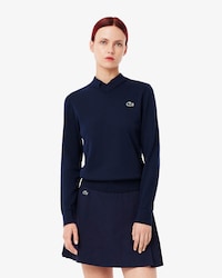 크롭 스타일의 긴팔 폴로 스웨터