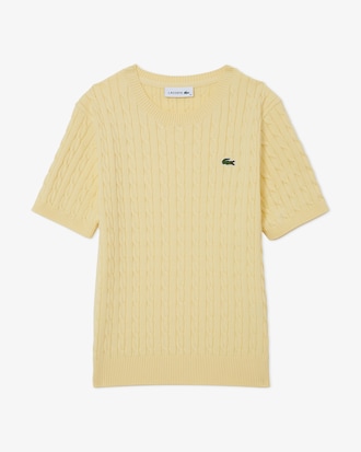 케이블 반팔 크루넥 스웨터