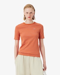 여성 파인 스트라이프 슬림 크루넥 티셔츠